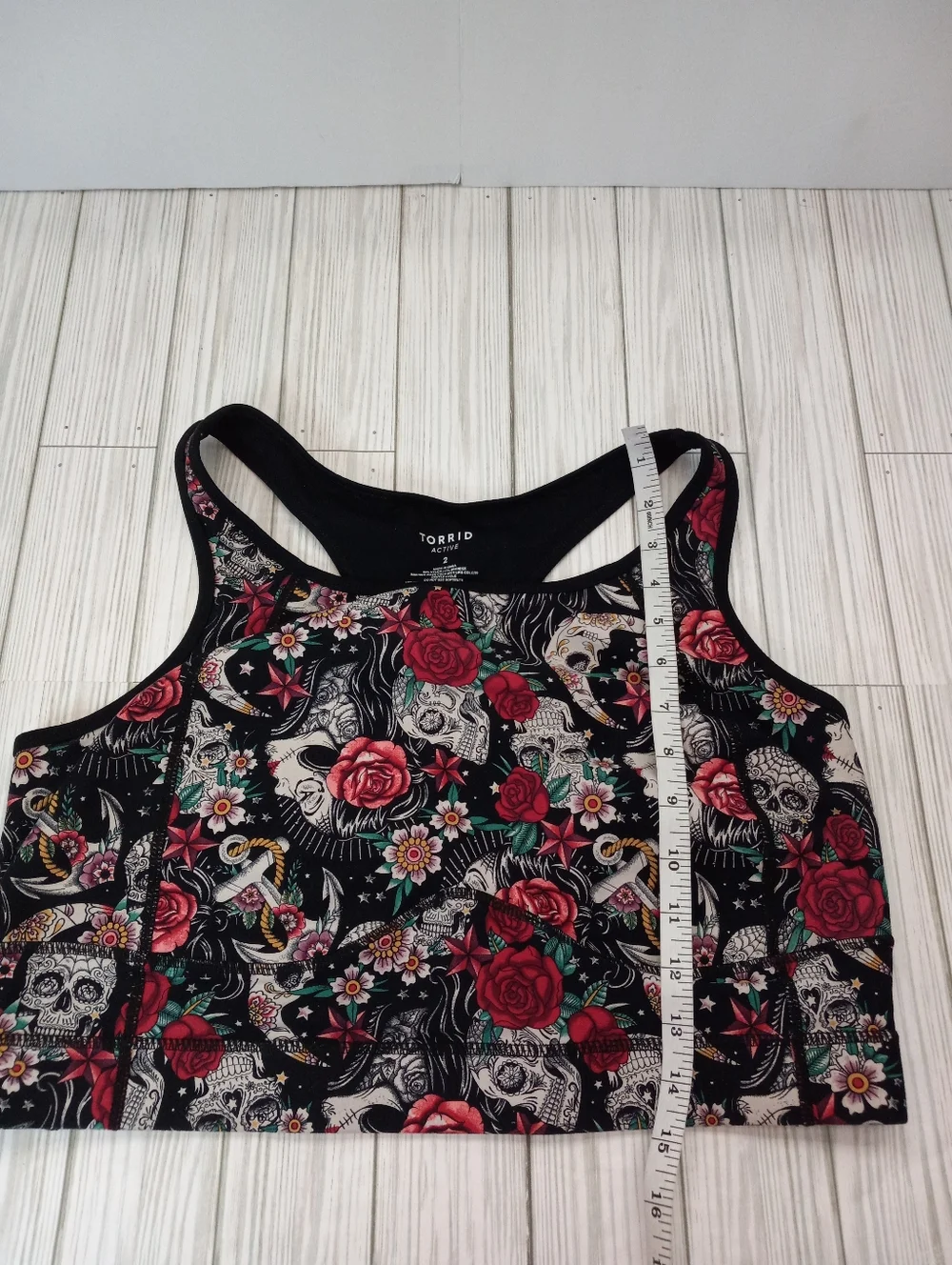 Torrid Floral Sugar Skull Tatoo Print Sports Bra with Red Roses Plus Size 2X